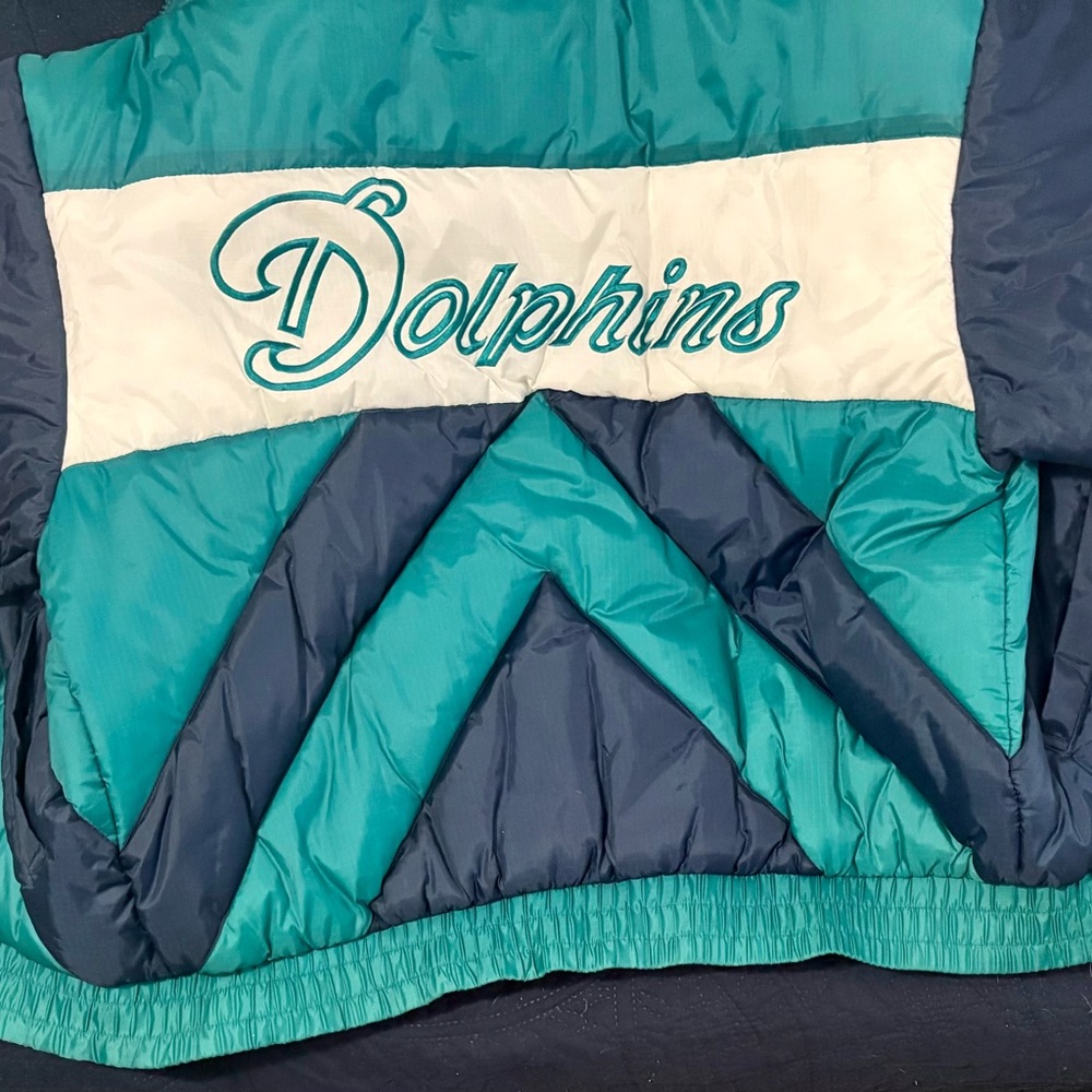 Pro Player Teal and Navy Authentic Miami DolphinsPuffer Jacket with White Accent